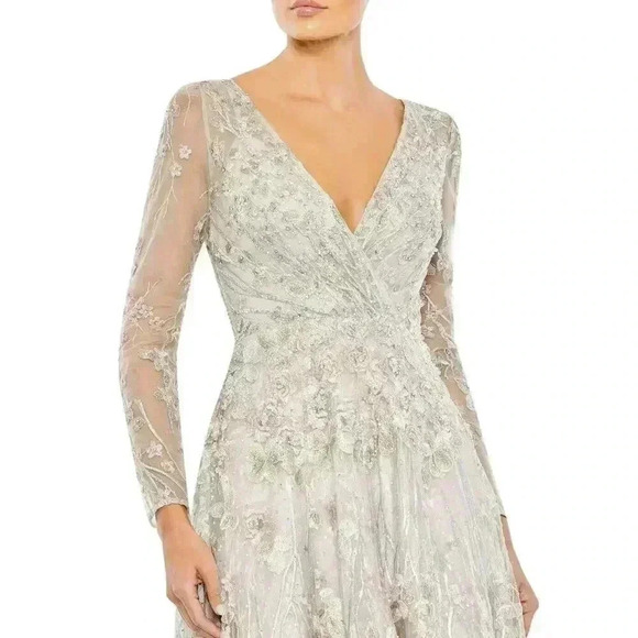 Mac Duggal 20402 Embellished Wrap Illusion A Line Gown 4 Pastel Floral Evening - Picture 2 of 12